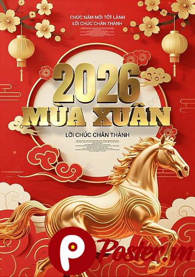 Poster Tết 2026 Mùa Xuân Vàng