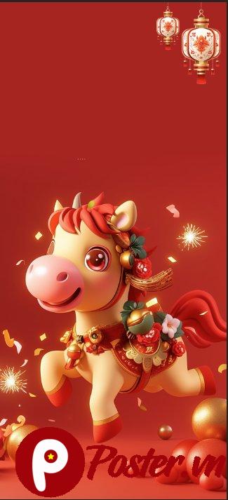 Poster Tết 2026 hình ngựa dễ thương