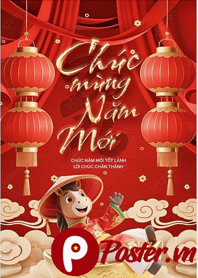 Poster Tết 2026 chú ngựa đáng yêu