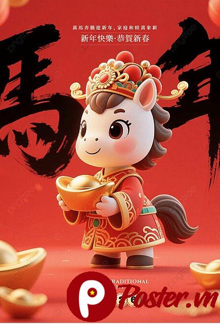 Poster Tết 2026 hình ngựa vàng