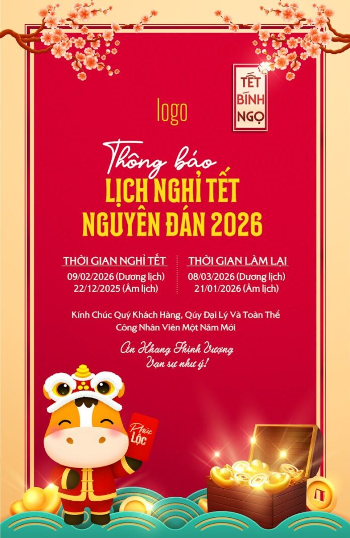 Poster Thông Báo Lịch Nghỉ Tết 2026