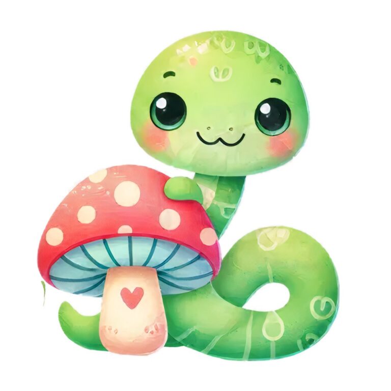 Rắn hoạt hình dễ thương với nấm