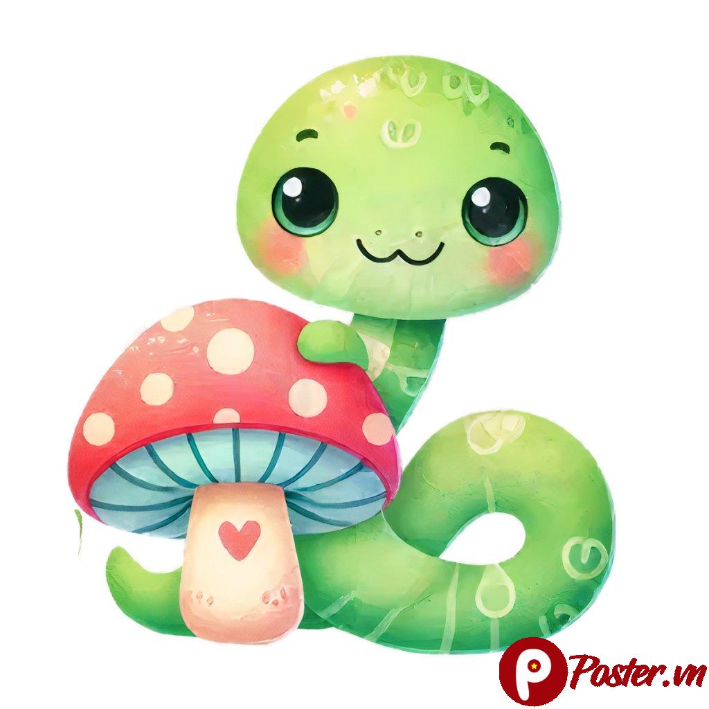 Rắn hoạt hình dễ thương với nấm