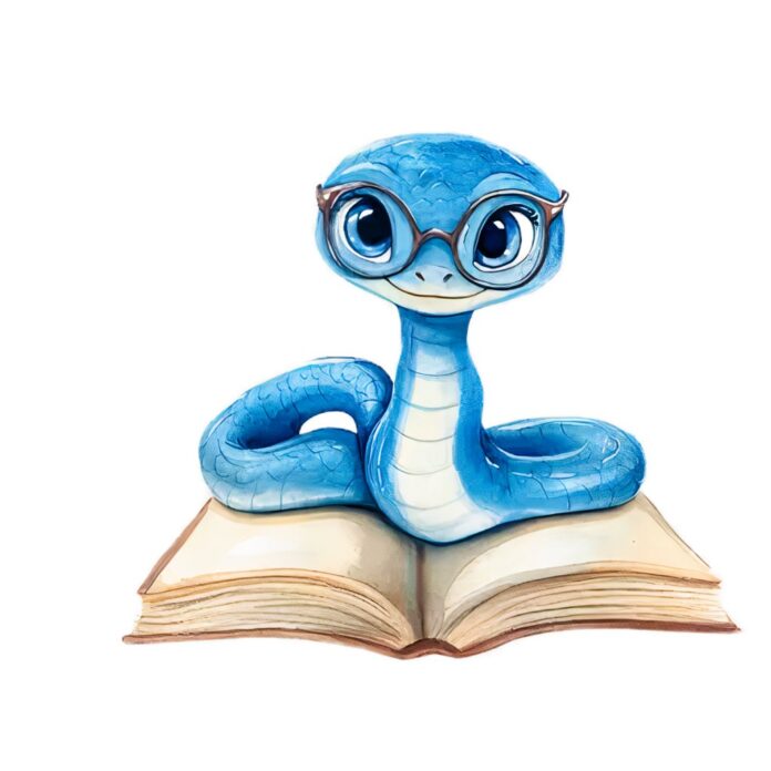 Rắn hoạt hình đeo kính đọc sách