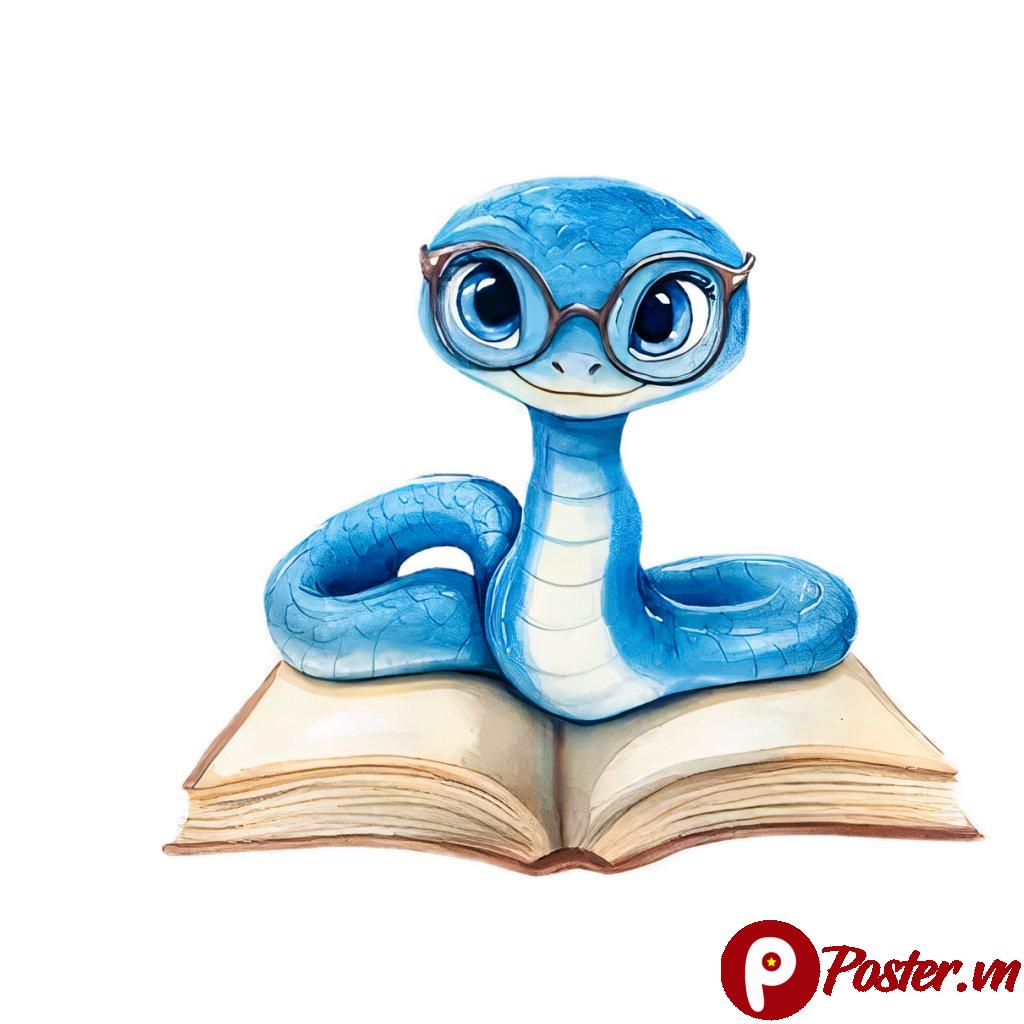 Rắn hoạt hình đeo kính đọc sách