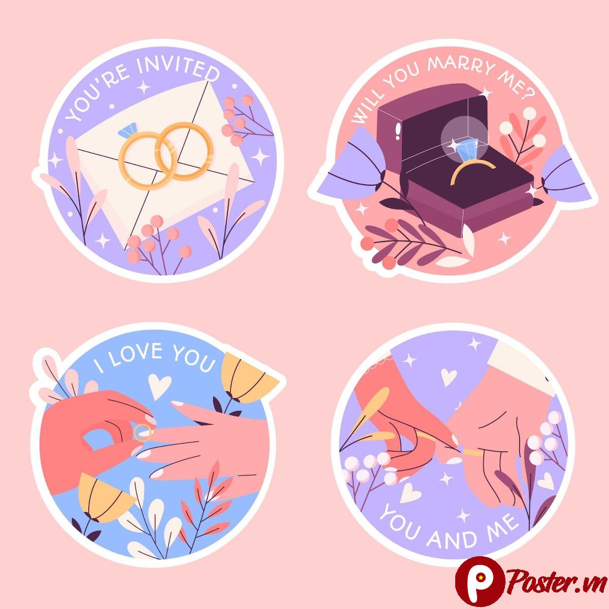 Sticker cưới hỏi vector