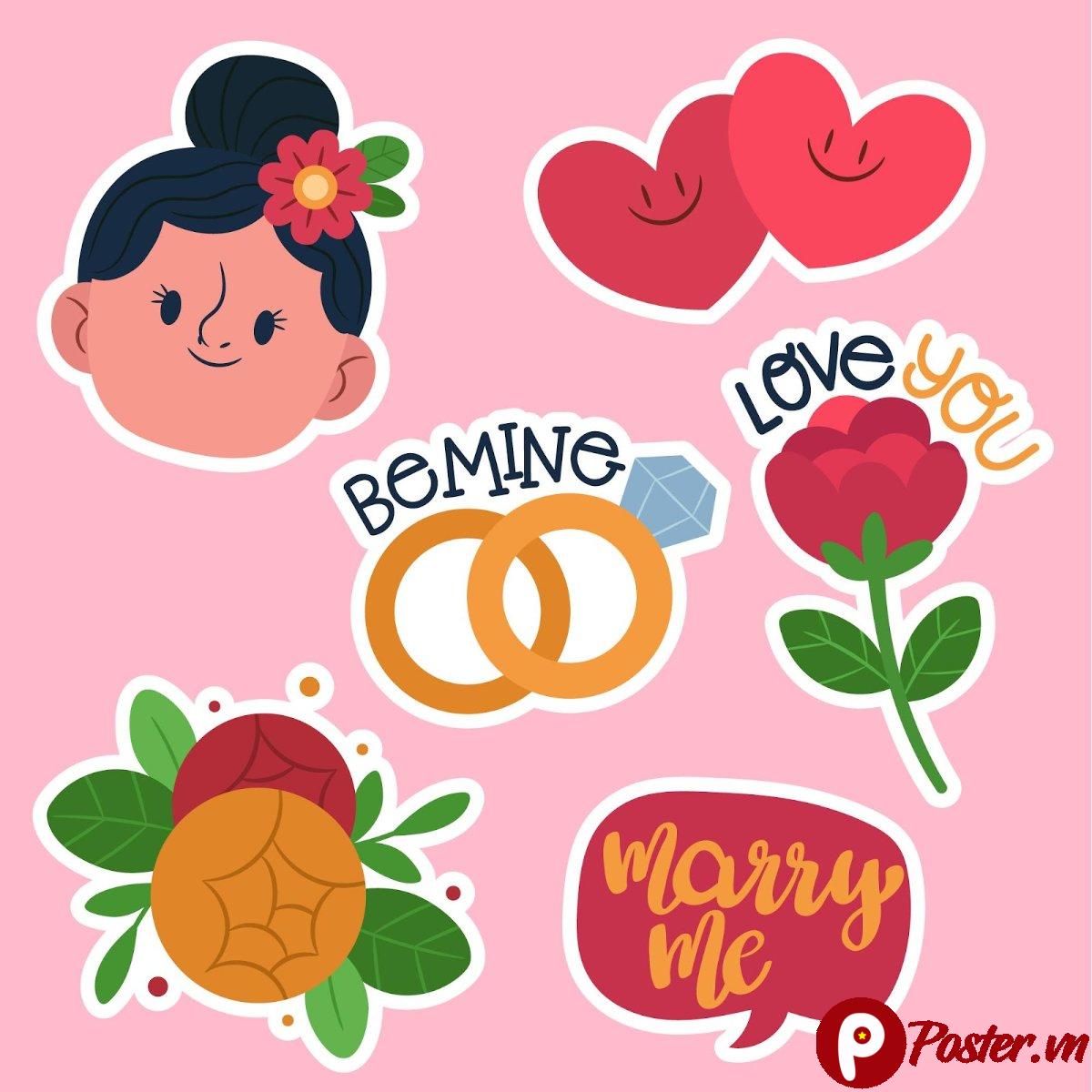Sticker tình yêu dễ thương vector