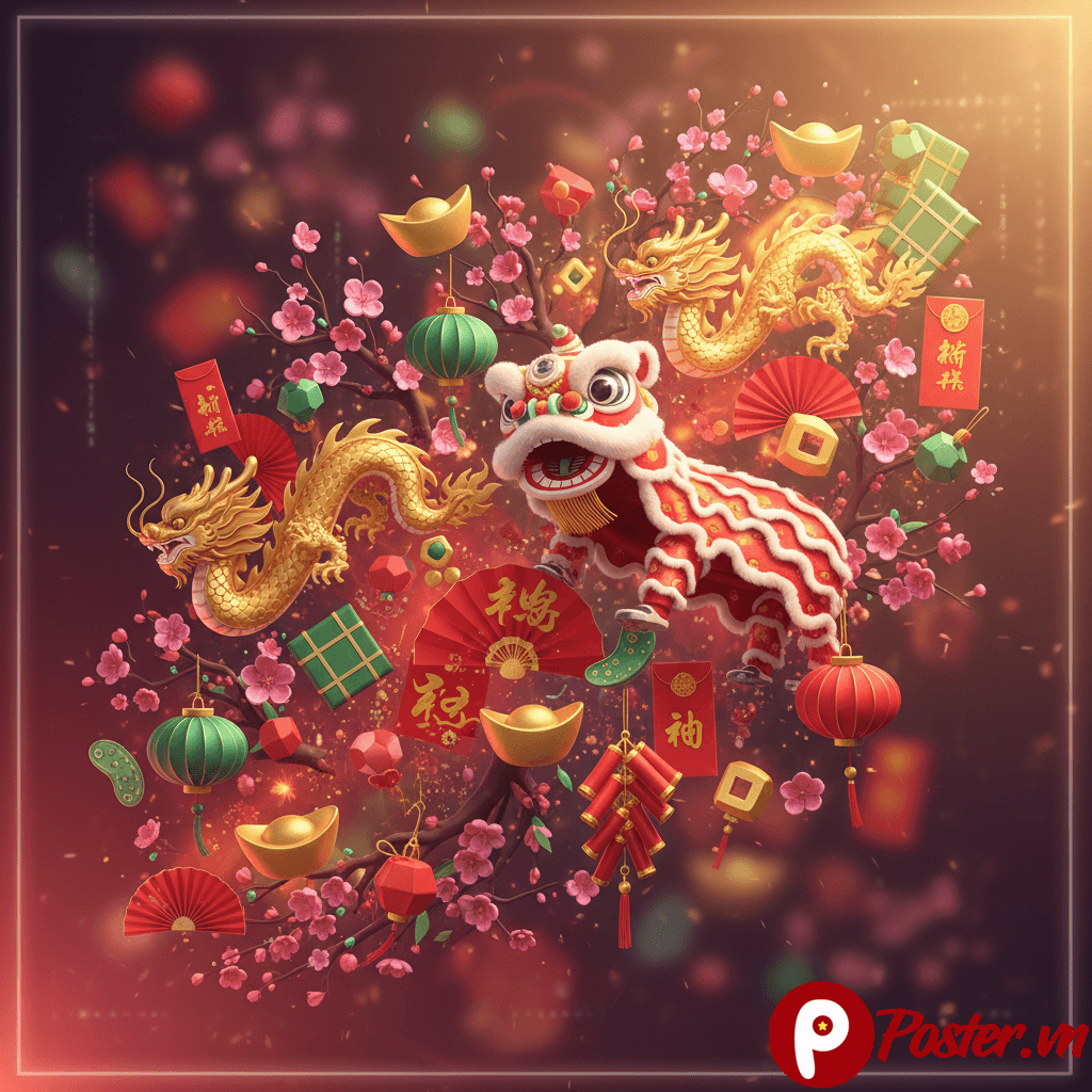 Bộ sưu tập ảnh Tết PNG tách nền chất lượng cao cho năm 2026, bao gồm hoa mai, hoa đào, bánh chưng, câu đối, linh vật và các biểu tượng may mắn truyền thống Việt Nam, sẵn sàng cho thiết kế đồ họa.