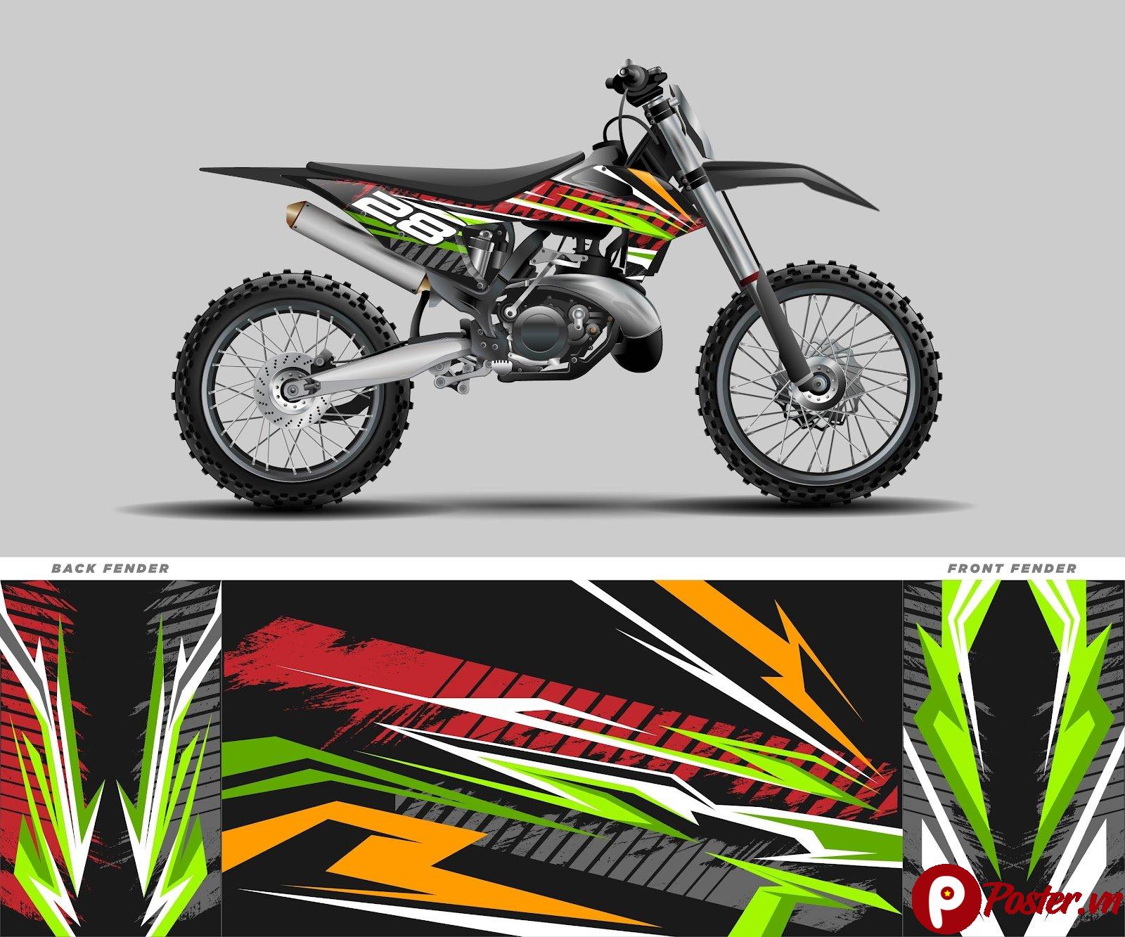 Thiết kế mẫu tem xe cào cào vector chuyên nghiệp với màu sắc neon nổi bật và số 28