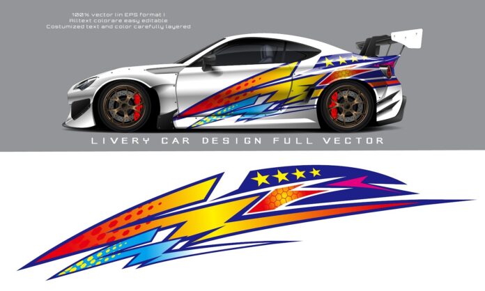 Thiết kế tem xe ô tô vector phong cách thể thao hiện đại màu xanh vàng