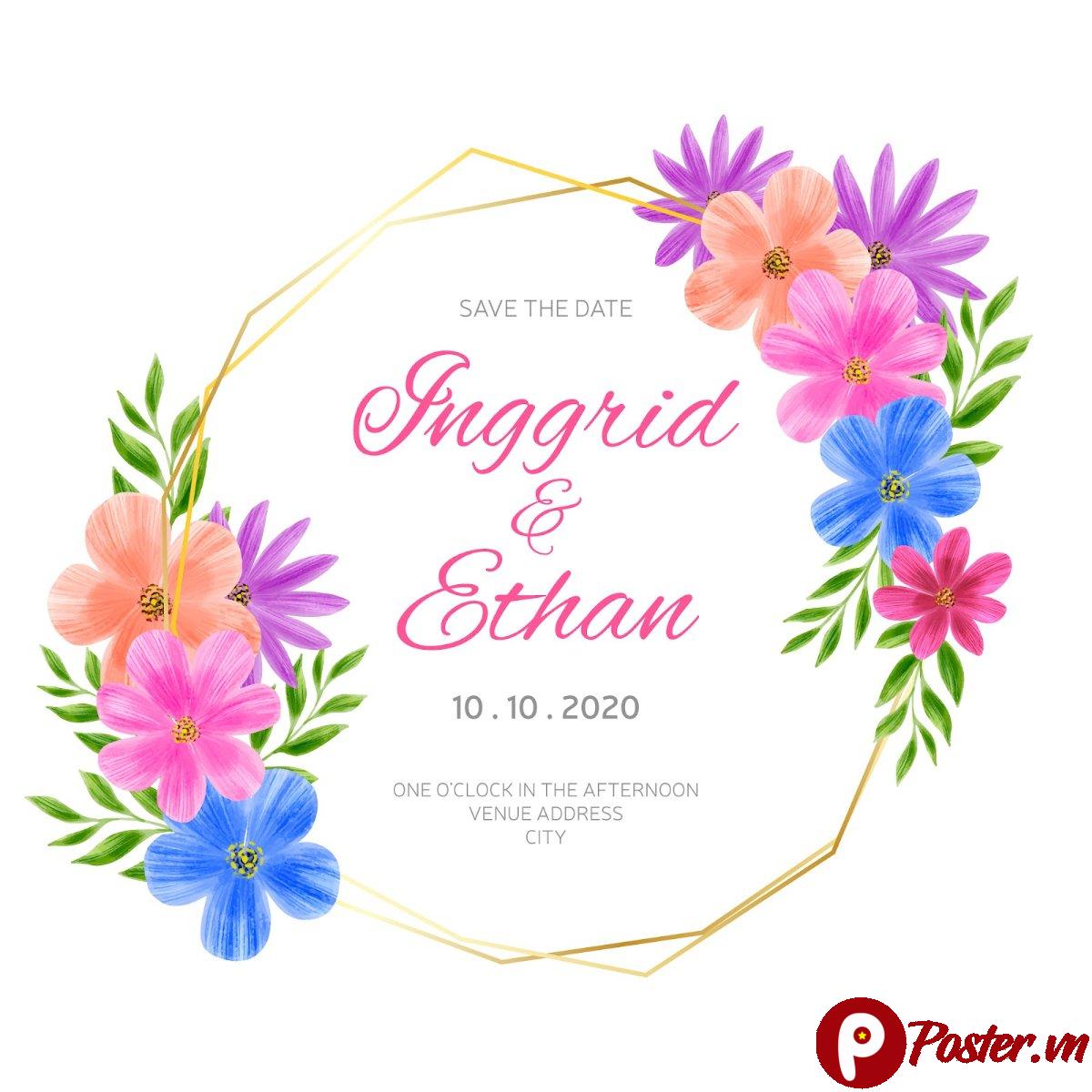 Thiệp cưới hoa lá nước