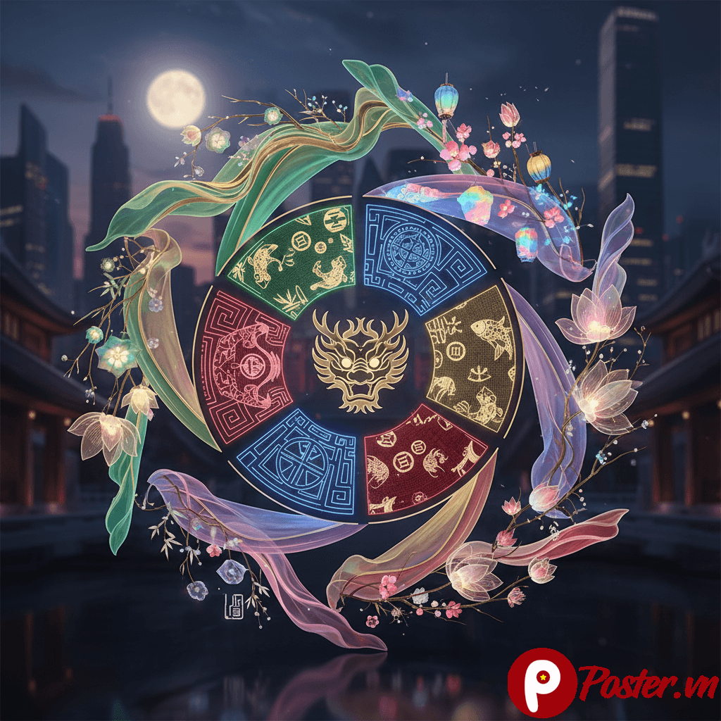 Tổng hợp các xu hướng thiết kế Tết 2026 sáng tạo, pha trộn giữa truyền thống và hiện đại, kèm theo các yếu tố công nghệ AI và bền vững.