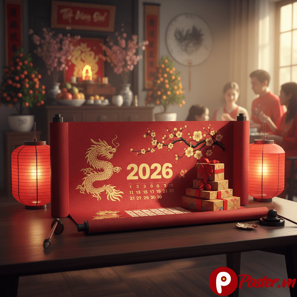 Mẫu thông báo lịch nghỉ Tết Nguyên Đán 2026 đẹp và chuyên nghiệp, sẵn sàng tải về từ poster.vn