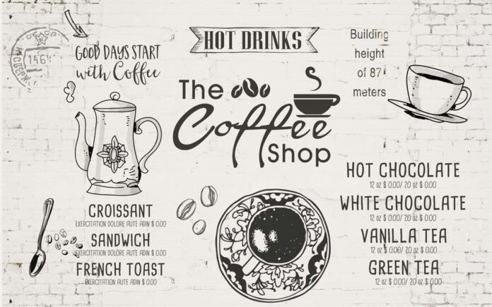 Mẫu thiết kế trang trí quán cà phê phong cách vintage vẽ tay sketch cực đẹp