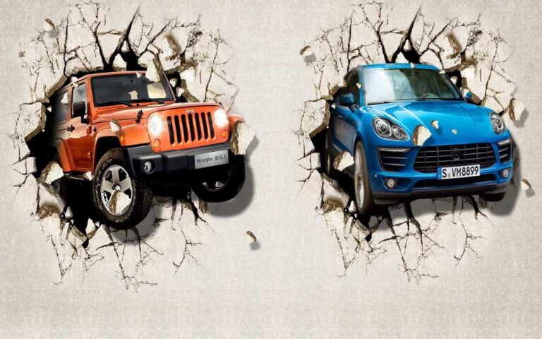 Tranh 3D ô tô vỡ tường