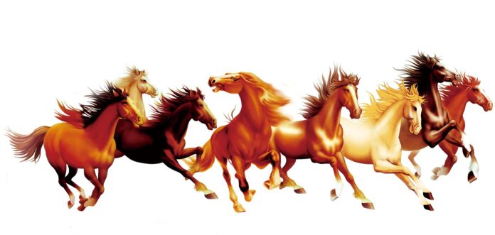 Tranh Bát Mã Phi Nước Đại, 8 con ngựa mạnh mẽ trên nền trắng, biểu tượng thành công