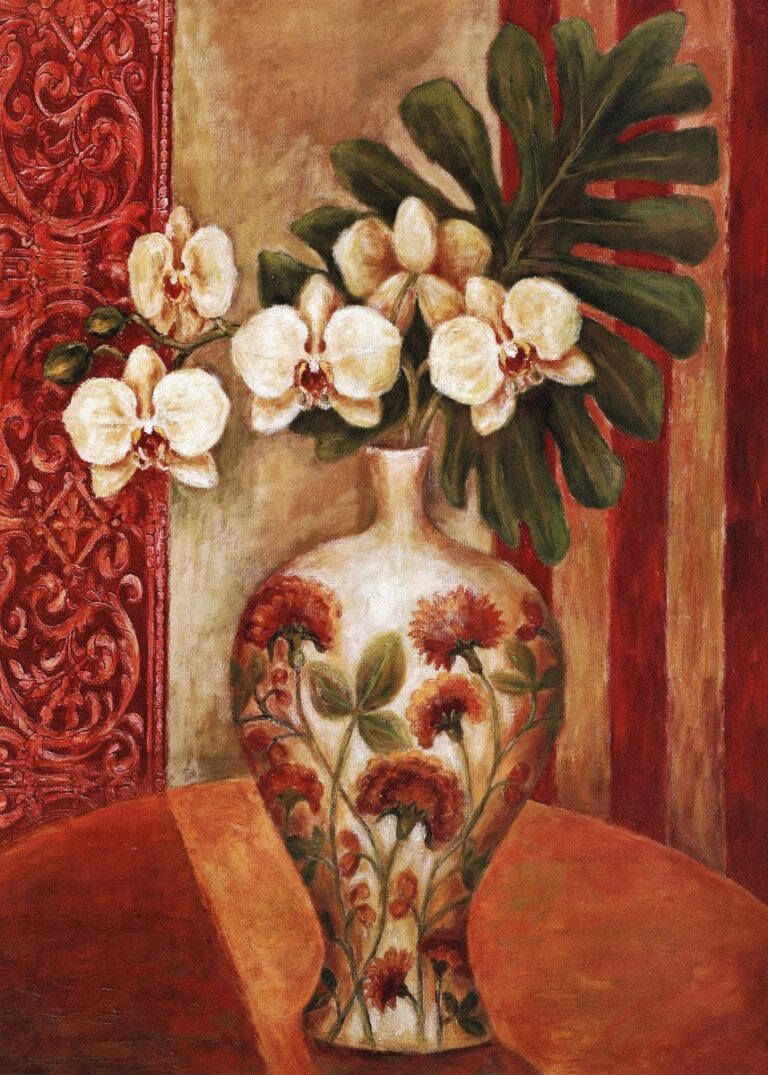 Tranh bình hoa lan đỏ nghệ thuật