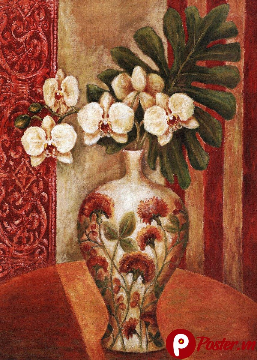 Tranh bình hoa lan đỏ nghệ thuật