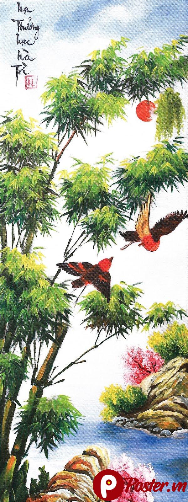 Tranh Chim Hoa Á Đông Vector Đẹp