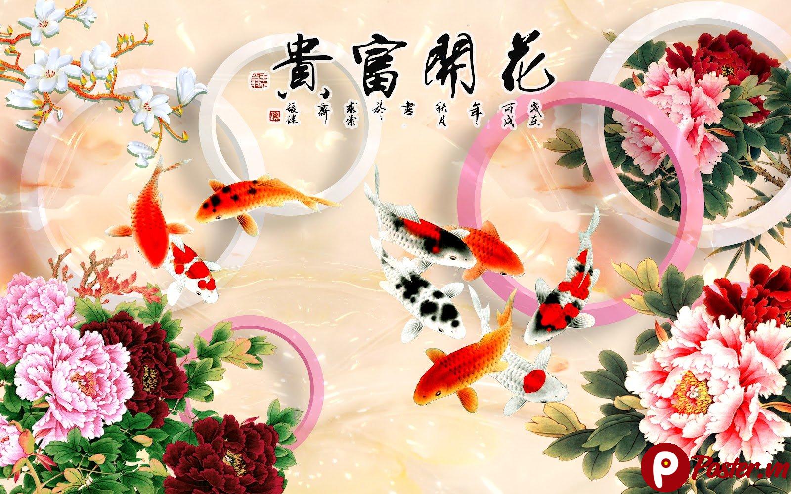 Tranh Dán Tường 3D Giả Ngọc Hoa Mẫu Đơn