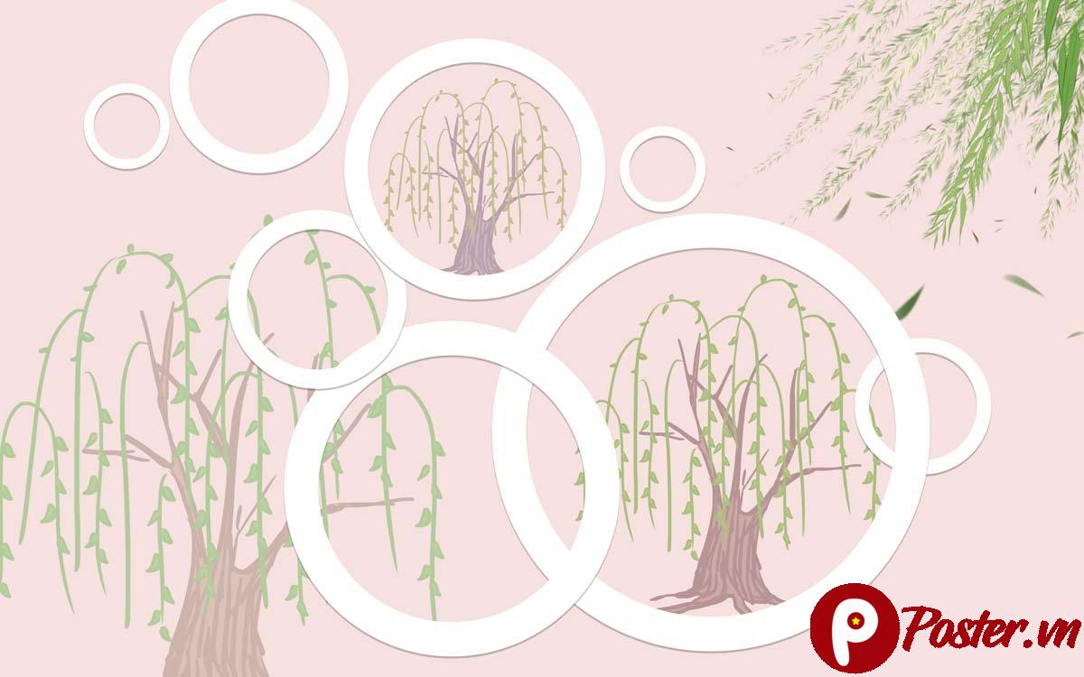 Tranh dán tường cây liễu hồng