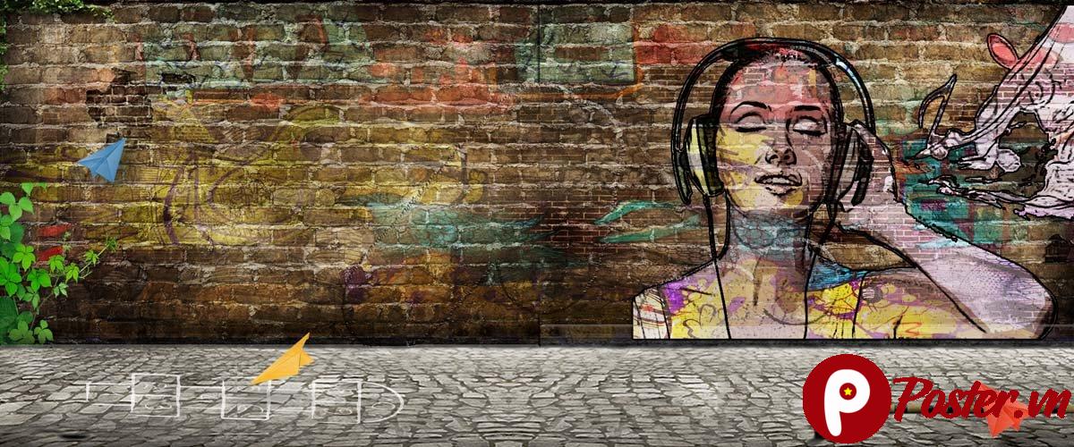 Tranh dán tường graffiti nữ tính
