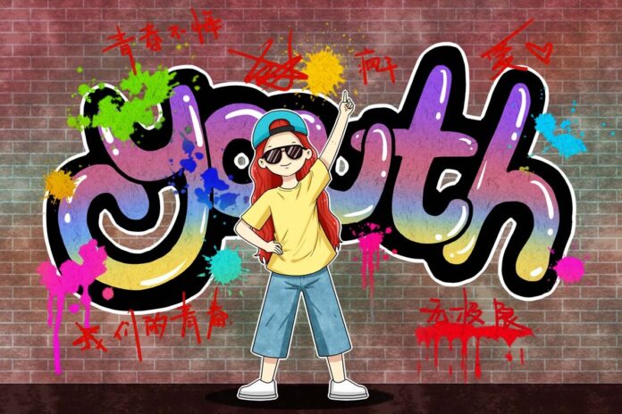 Tranh dán tường graffiti cô gái trẻ