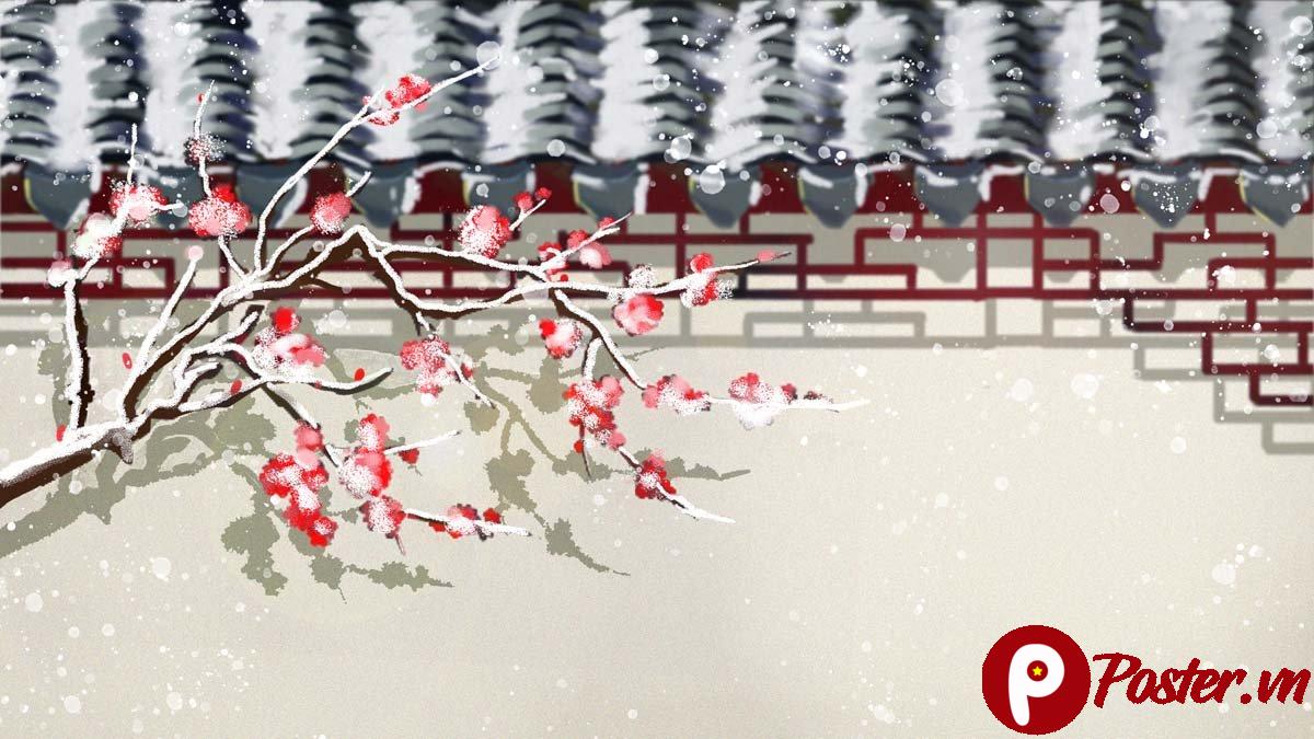 Tranh dán tường hoa đào Tết