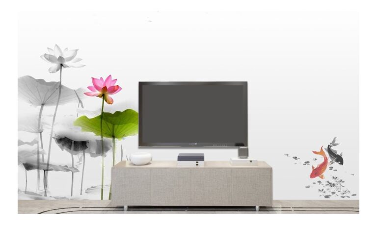 Tranh dán tường hoa sen cá chép