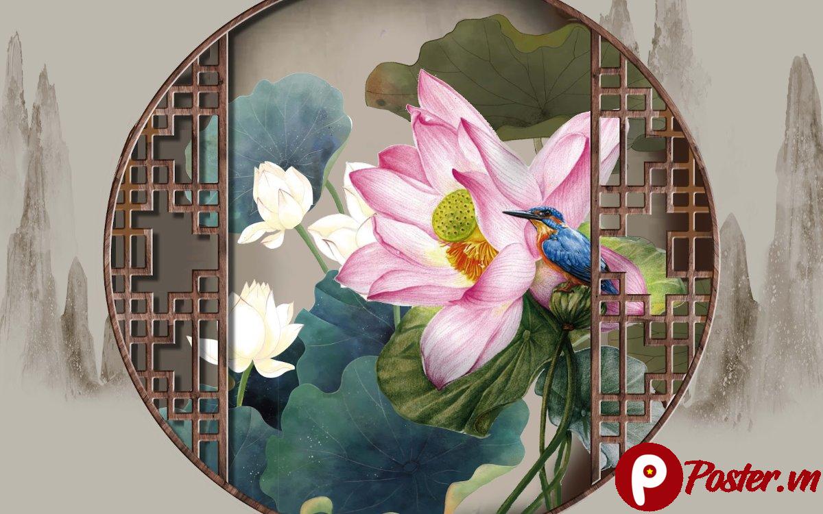 Tranh dán tường hoa sen đẹp