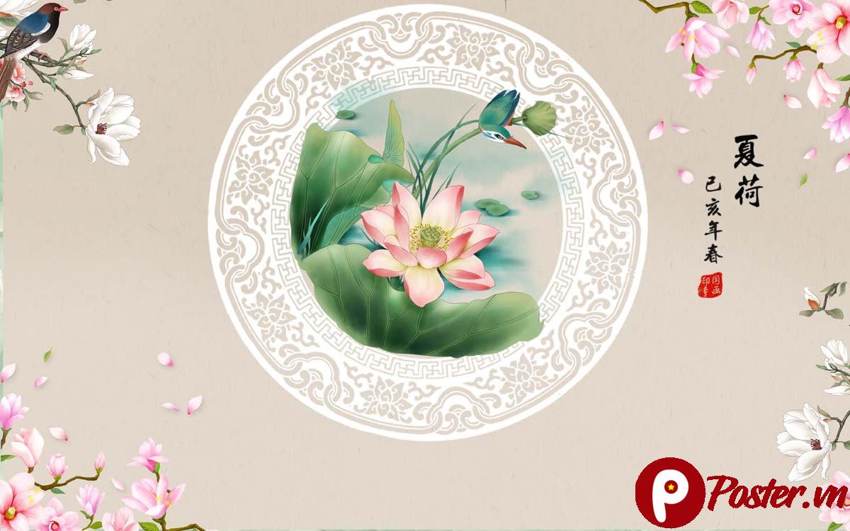 Tranh dán tường hoa sen phong thủy