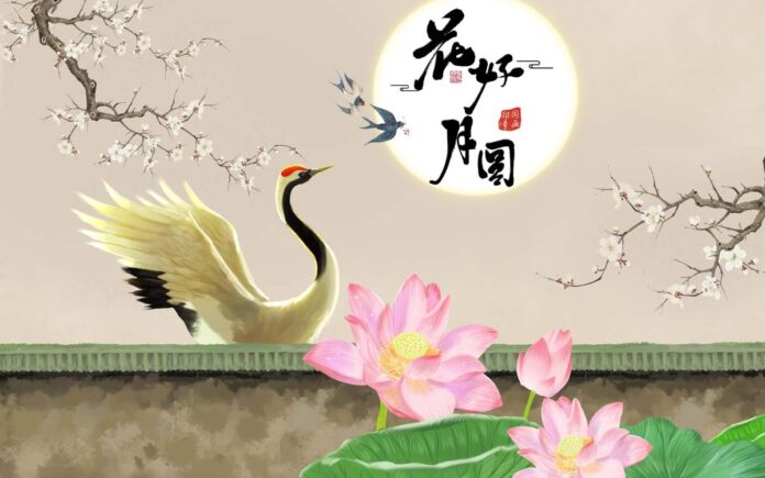 Tranh dán tường phong cảnh cò sen