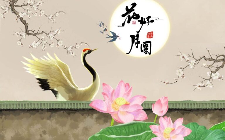 Tranh dán tường phong cảnh cò sen