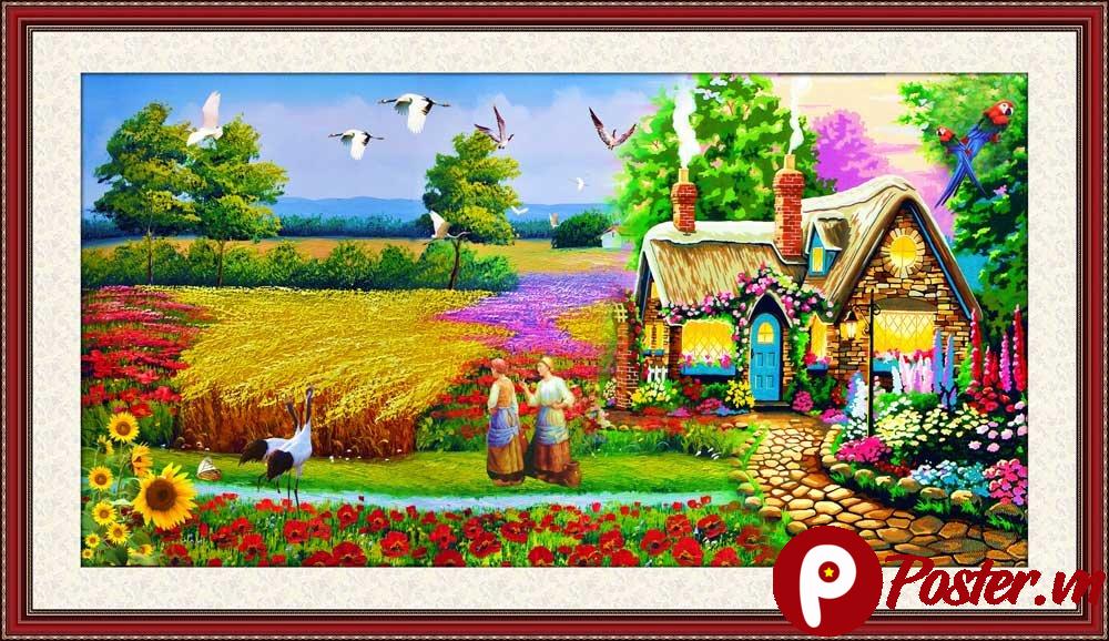tranh dán tường phong cảnh đồng quê