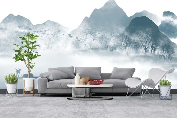 Tranh dán tường phong cảnh núi