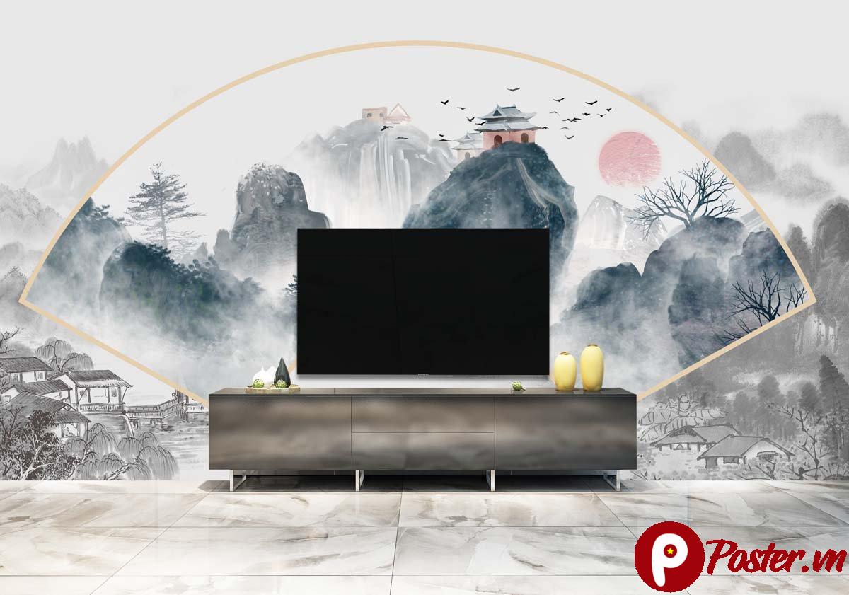Tranh dán tường phong cảnh thủy mặc