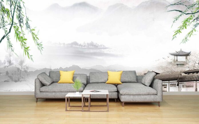 Tranh dán tường phong cảnh thủy mặc