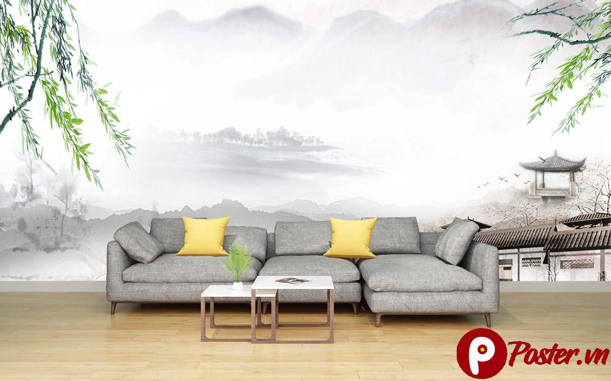 Tranh dán tường phong cảnh thủy mặc
