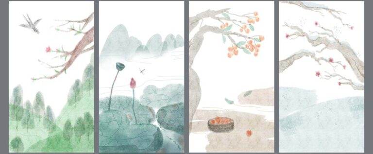 Tranh dán tường phong cảnh thủy mặc