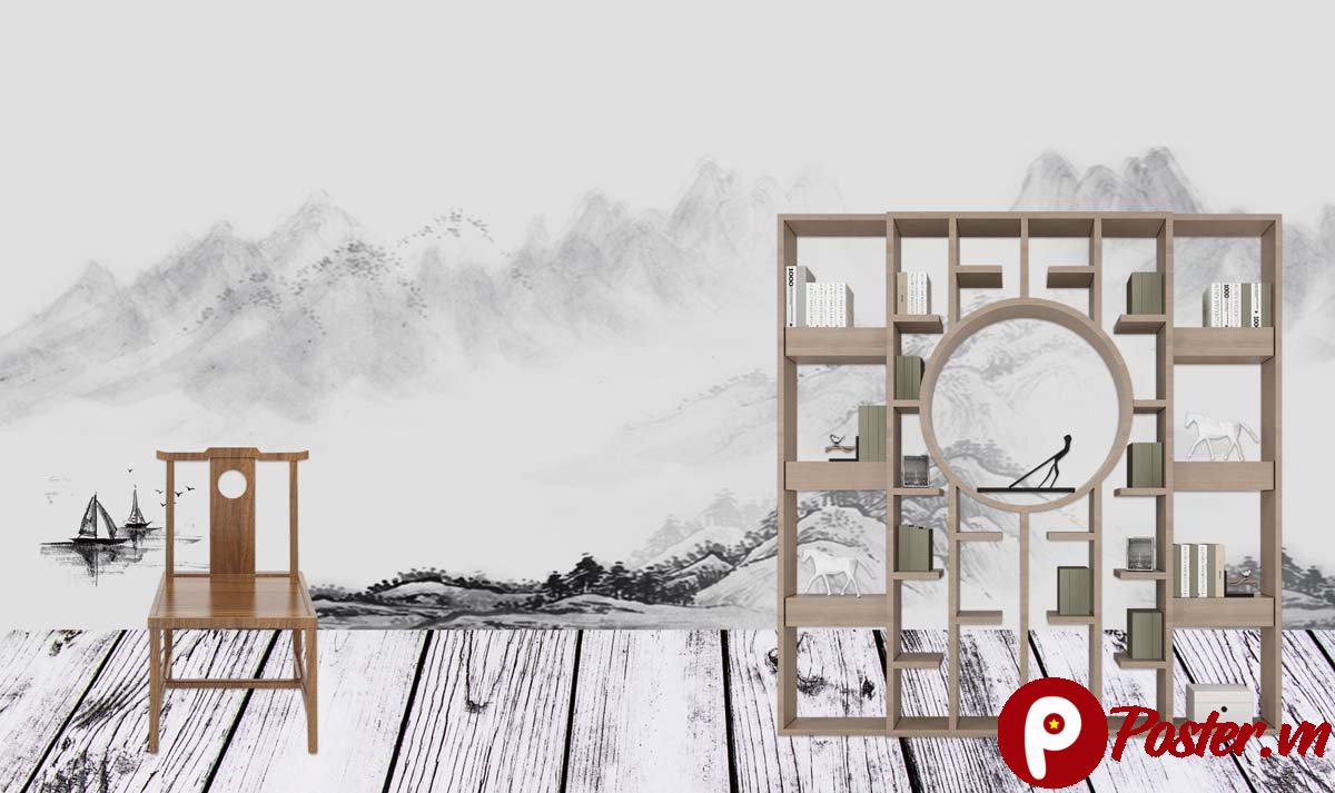 Tranh dán tường phong cảnh thủy mặc