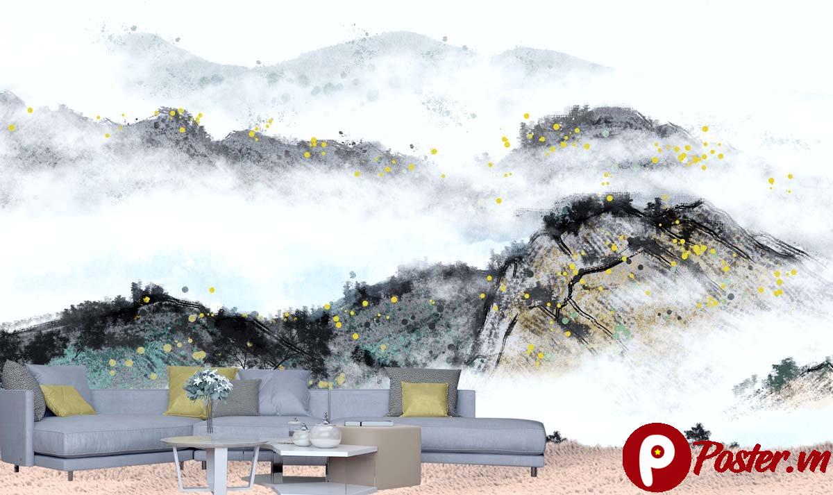 Tranh dán tường phong cảnh thủy mặc