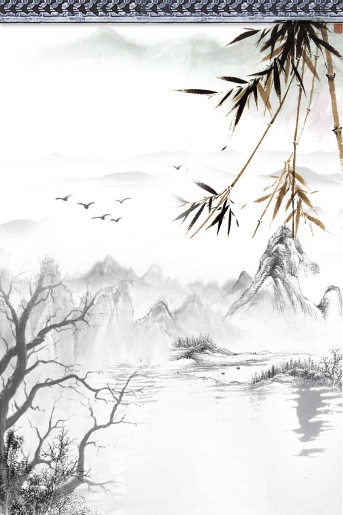 Tranh dán tường phong cảnh thủy mặc