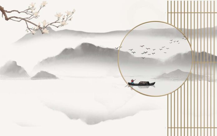 Tranh dán tường phong cảnh thủy mặc