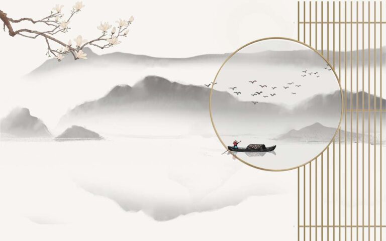 Tranh dán tường phong cảnh thủy mặc