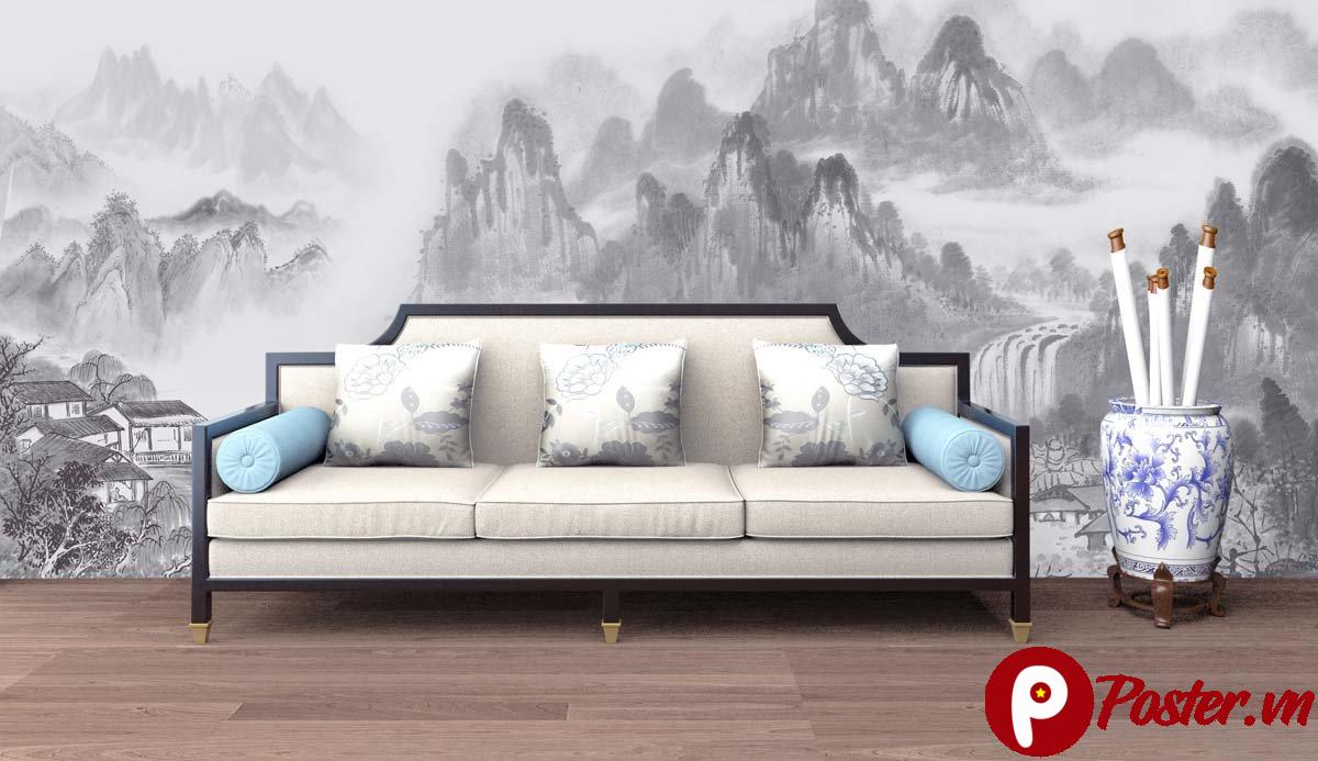 Tranh dán tường phong cảnh thủy mặc