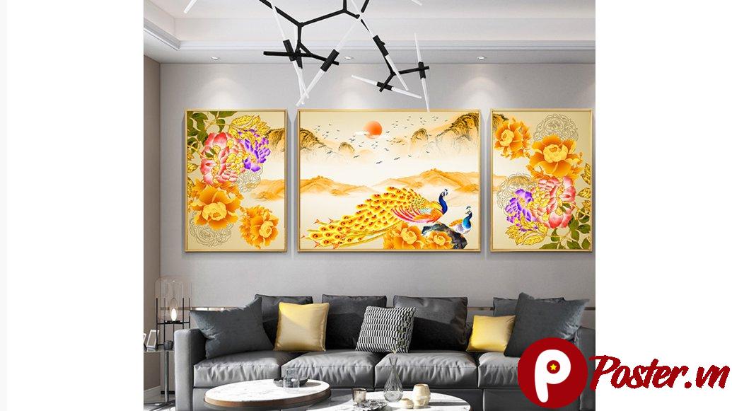 Tranh Hiện Đại 037 chim công hoa mẫu đơn