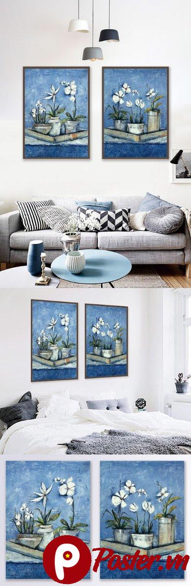 Tranh hoa lan xanh treo tường