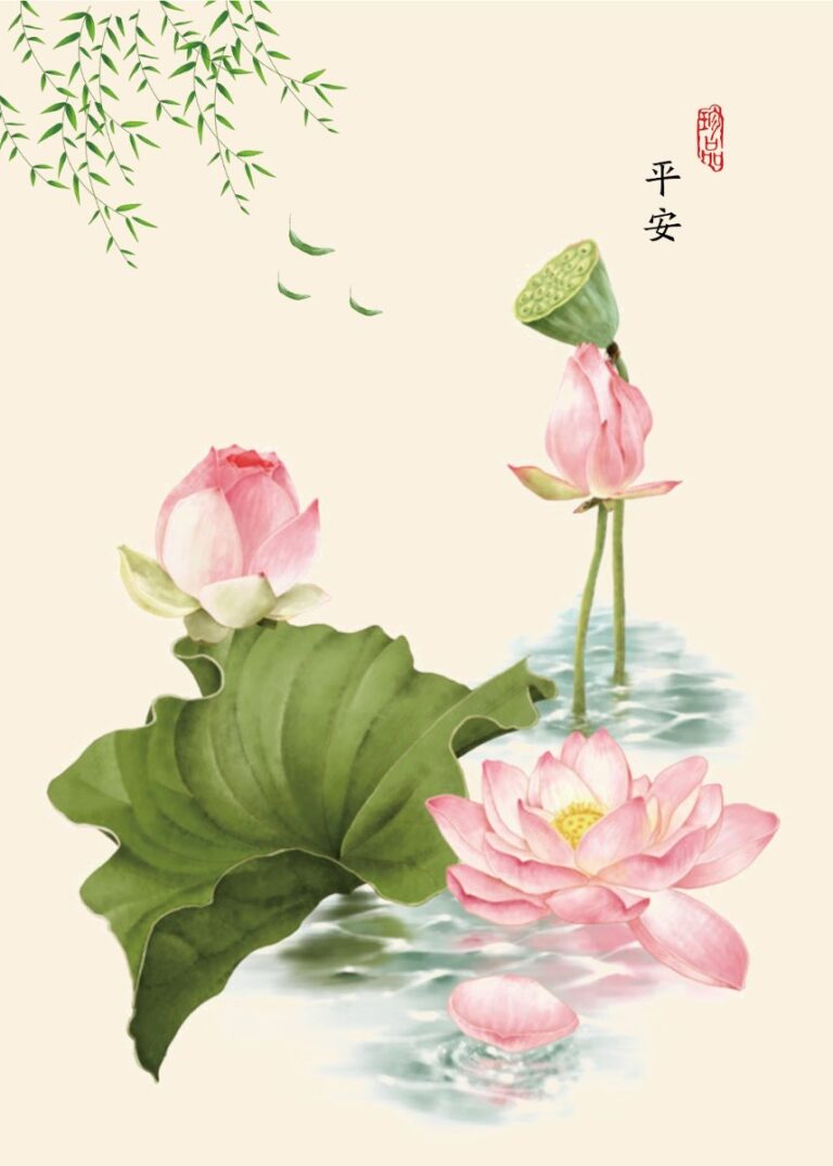 Tranh hoa sen thủy mặc vector