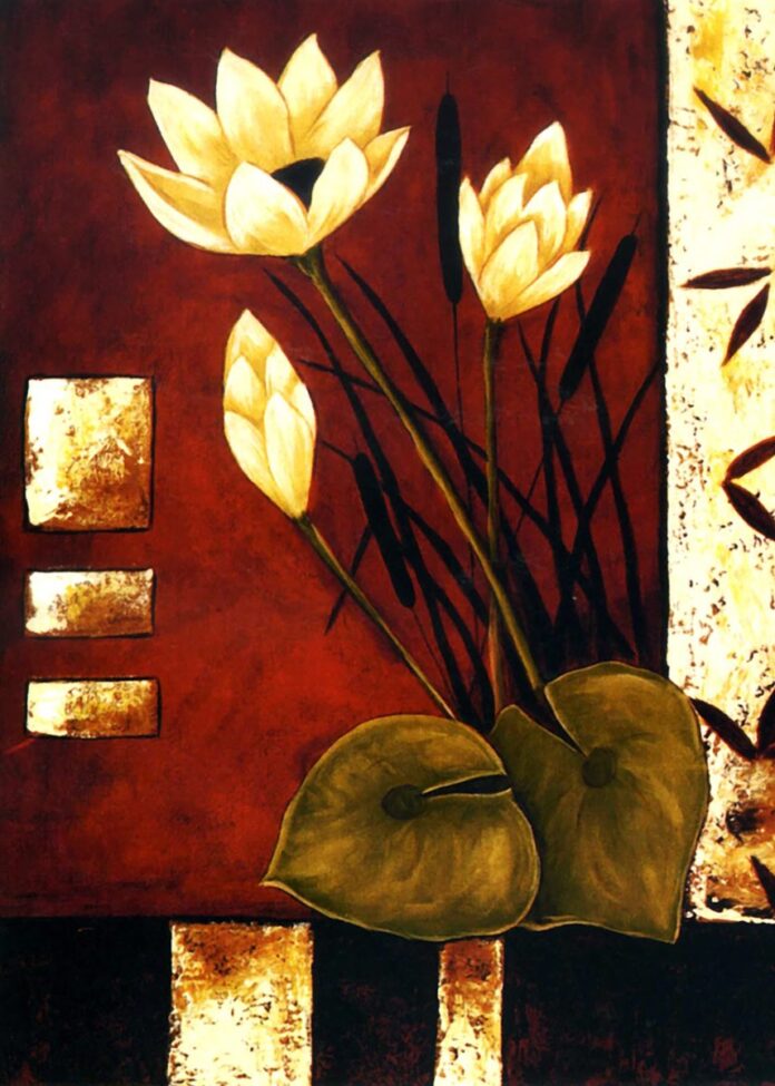 Tranh hoa sen vàng nghệ thuật