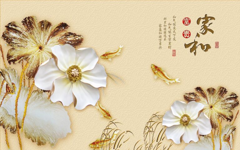 Mẫu tranh khảm đá 3D cá chép hoa sen mạ vàng tinh xảo cho nội thất